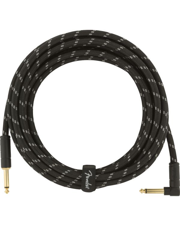 Fender Deluxe Instrument Cable, Straight/Angle, 15ft Black Tweed