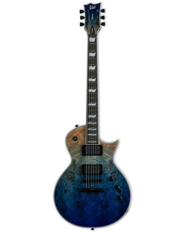 ESP LTD EC1000 Burled Poplar Singlecut Guitar, Blue Natural Fade