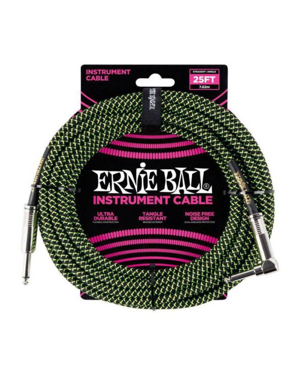Ernie Ball 25ft Braided Instrument Cable Black/Green