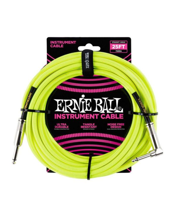 Ernie Ball 25ft Braided Instrument Cable Neon Yellow
