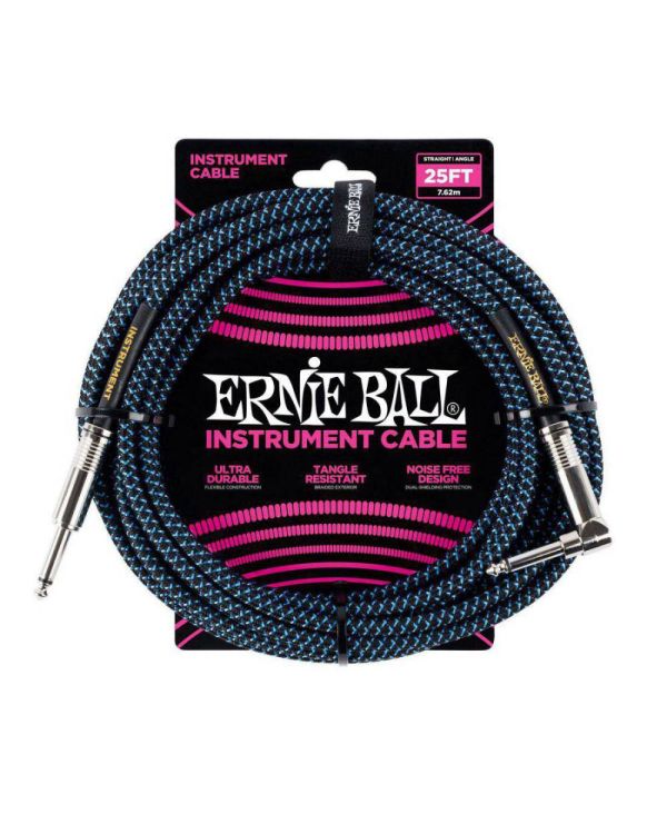 Ernie Ball 25ft Braided Instrument Cable Black/Blue