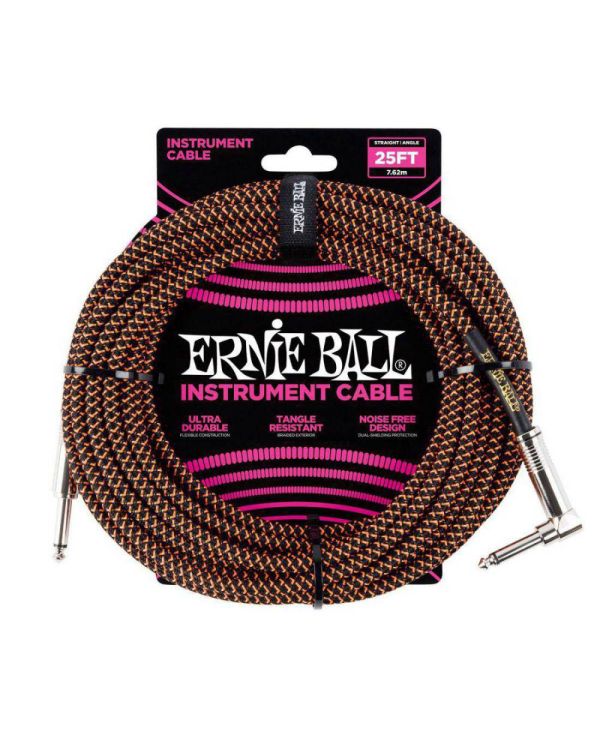 Ernie Ball 25ft Braided Instrument Cable Black/Orange