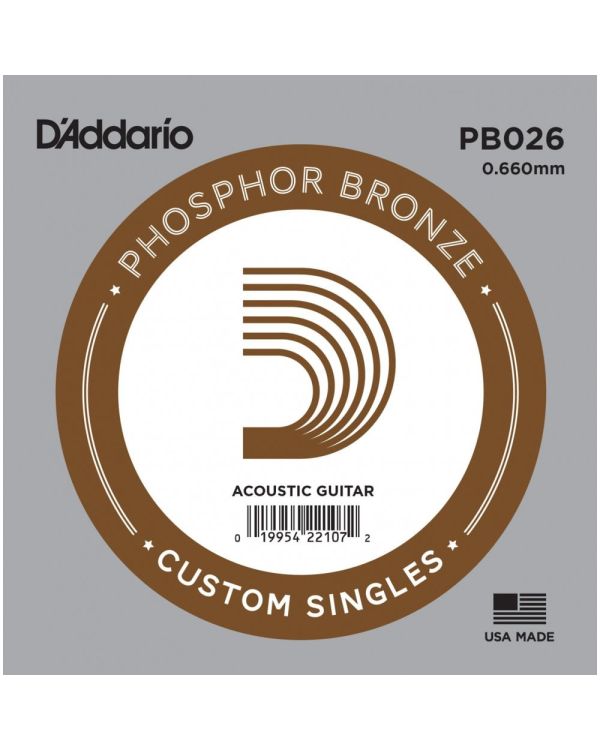 D'Addario PB026 Phosphor Bronze Acoustic Guitar Single String .026