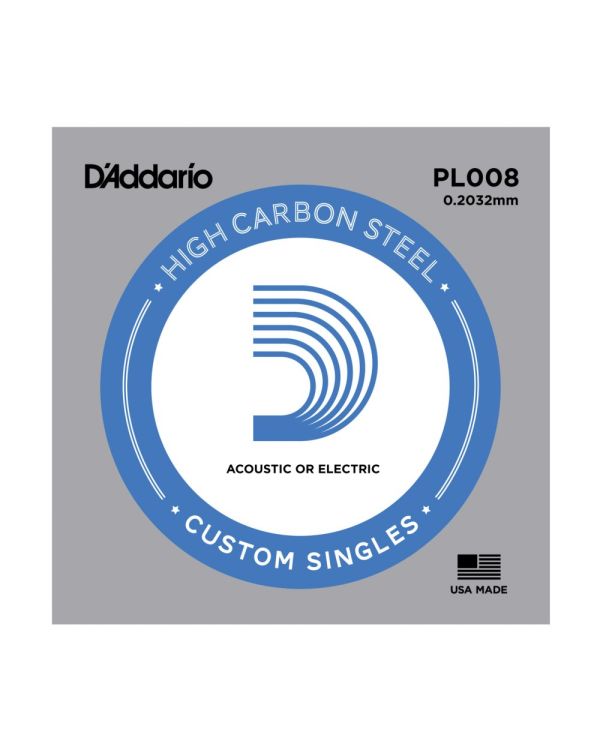 D'Addario High Carbon Plain Steel .008 Single Guitar String