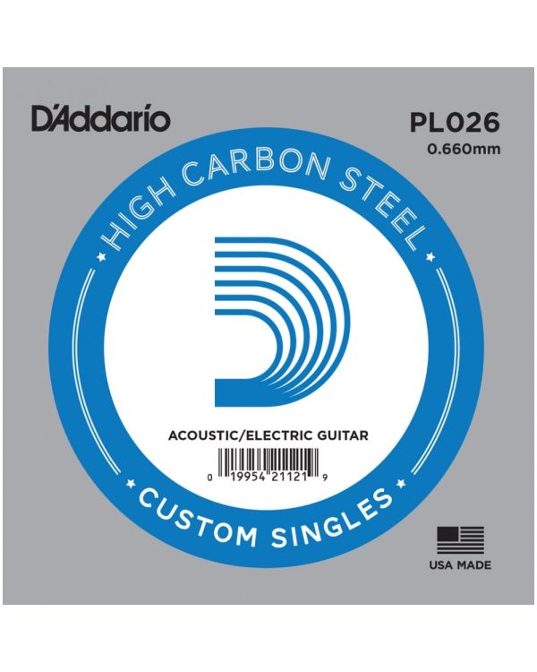 D'Addario High Carbon Plain Steel .026 Single Guitar String