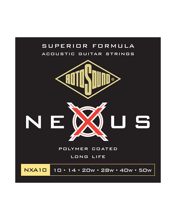 Rotosound NXA10 Nexus Polymer Coated Phosphor Bronze Acoustic Guitar Strings 10-50