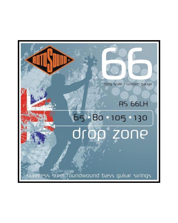 Rotosound RS66LH Drop Zone Stainless Steel Roundwound Bass Guitar Strings 65-130 Long Scale