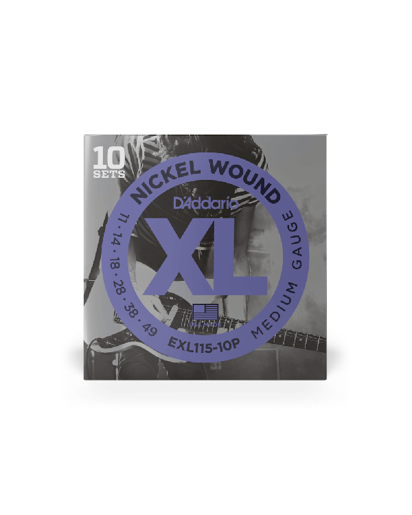 Daddario EXL115-10P Nickel Wound Electric Guitar Strings, Medium/blues-jazz Rock, 11-49, 10 Sets