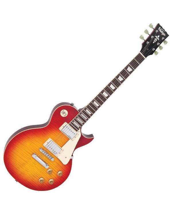 Vintage V100 Guitar Singlecut, Flame Cherry Sunburst