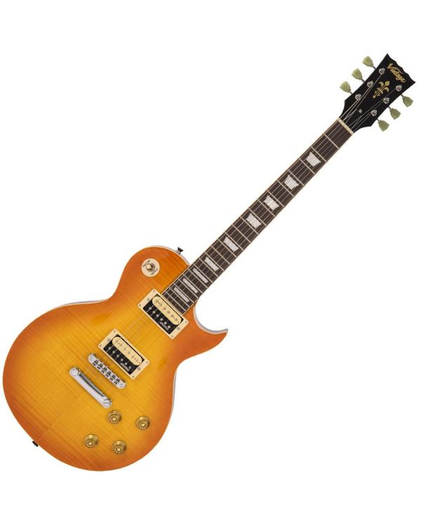 Vintage V100 Guitar, Flamed Maple, Thru Honeyburst