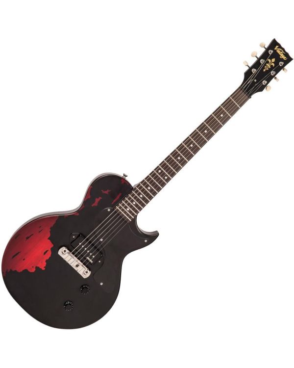 Vintage V120 Icon, Distressed, Black On Cherry Red