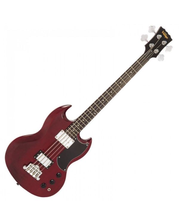 Vintage VS4 Bass Guitar, Cherry Red