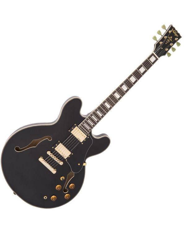 Vintage Semi-Acoustic Guitar, Gold Hardware, Gloss Black