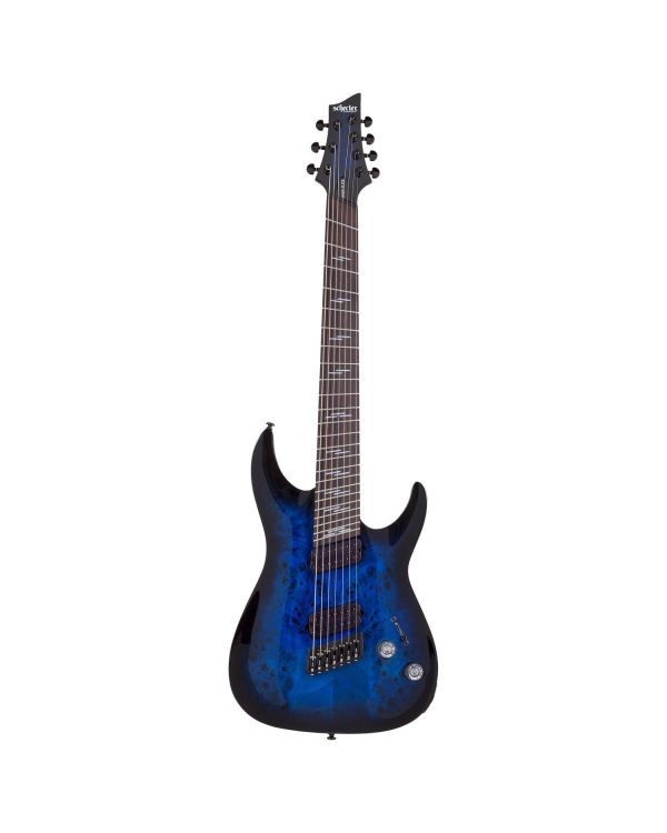 Schecter Omen Elite-7 Multiscale Guitar, See-Thru Blue Burst