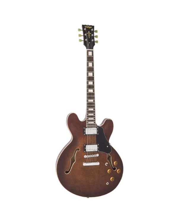 Vintage VSA500 Semi-Acoustic Guitar, Natural Walnut
