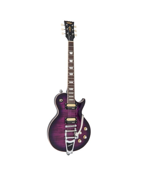 Vintage V100 Guitar Purple Flamed Maple With Bigsby