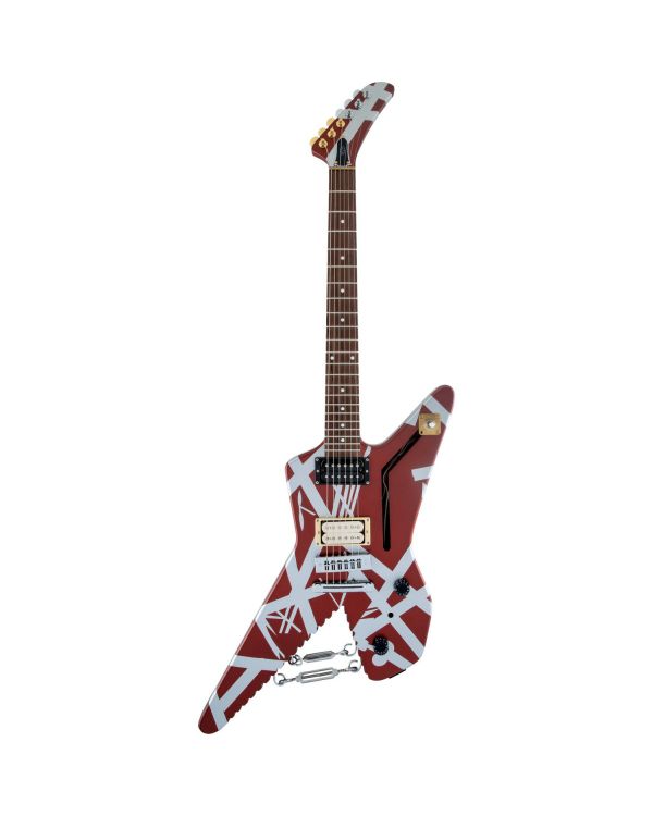 EVH Striped-Series Shark Electric Guitar, Burgundy w Silver Stripes