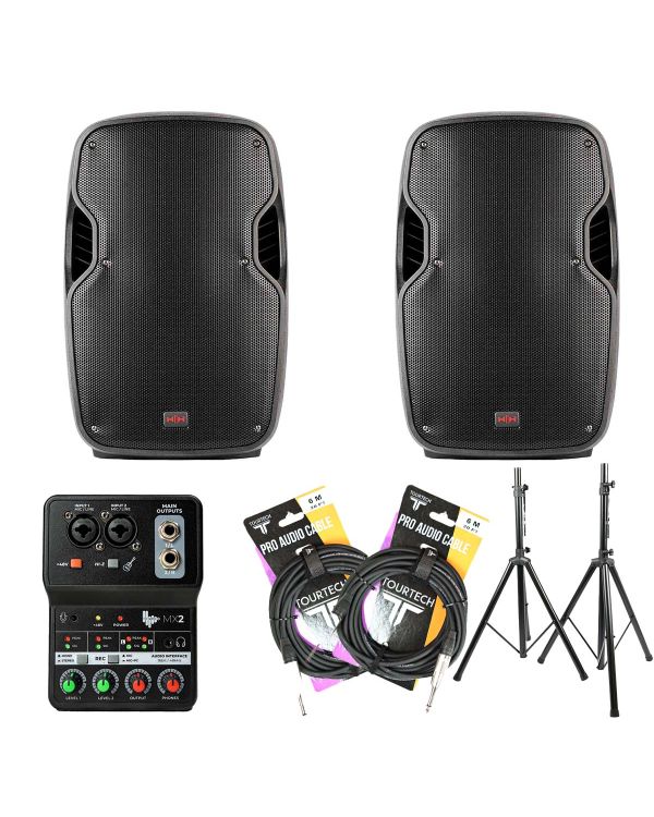 HH Electronics HPX112 Speakers with Trumix MX4 Mixer and Stands