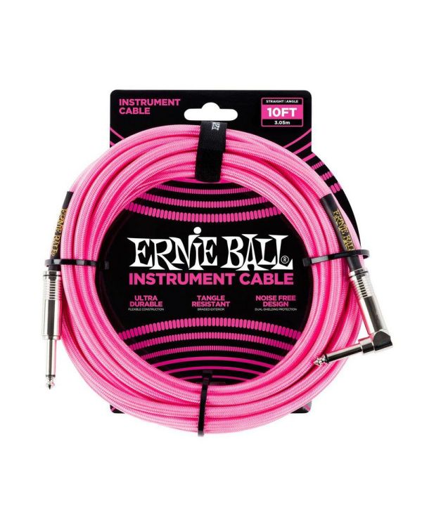 Ernie Ball 10' Braided Straight/Angle Cable, Pink