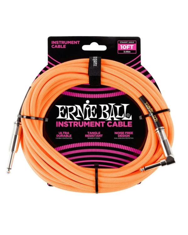 Ernie Ball 10' Braided Straight/Angle Cable - Orange