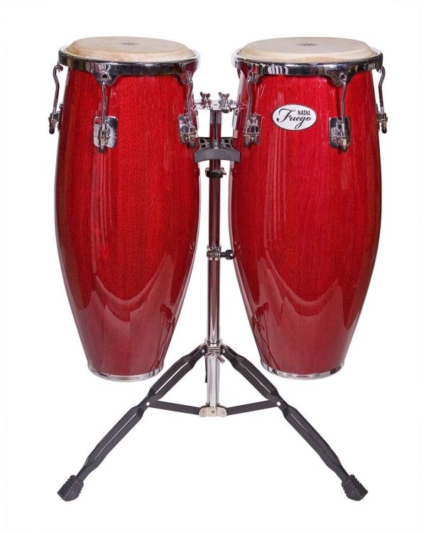 Natal Fuego Series Natural Wood Congas, 2 Stand, Red Gloss