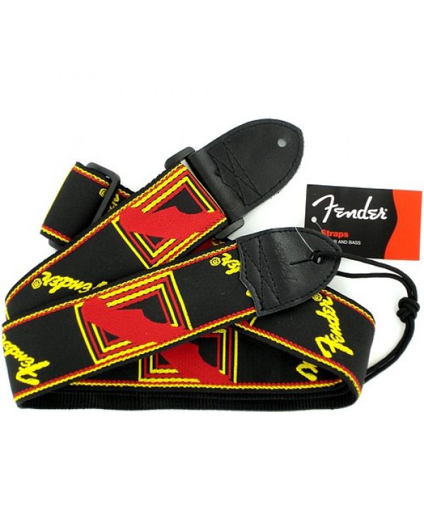 Fender 2 Monogrammed Strap, Black, Yellow and Red