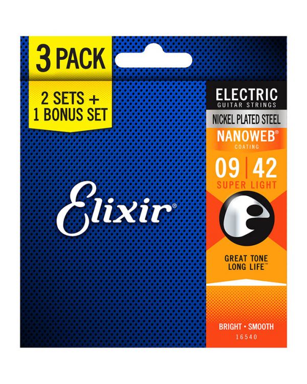 Elixir 3 for 2 NANOWEB Electric Guitar Strings, Super Light .009-.042