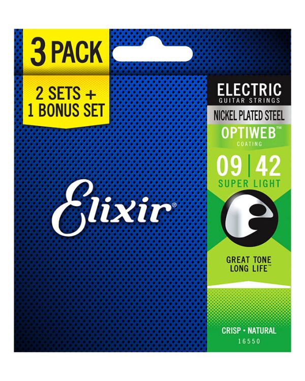 Elixir 3 for 2 OPTIWEB Electric Guitar Strings, Super Light .009-.042