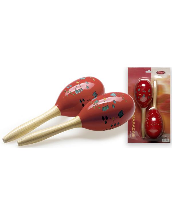 Stagg MRW-29 Pair of oval wooden maracas flower finish red 28 cm (11)