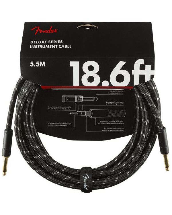 Fender Deluxe Instrument Cable w Straight Jacks, 18.6ft, Black Tweed