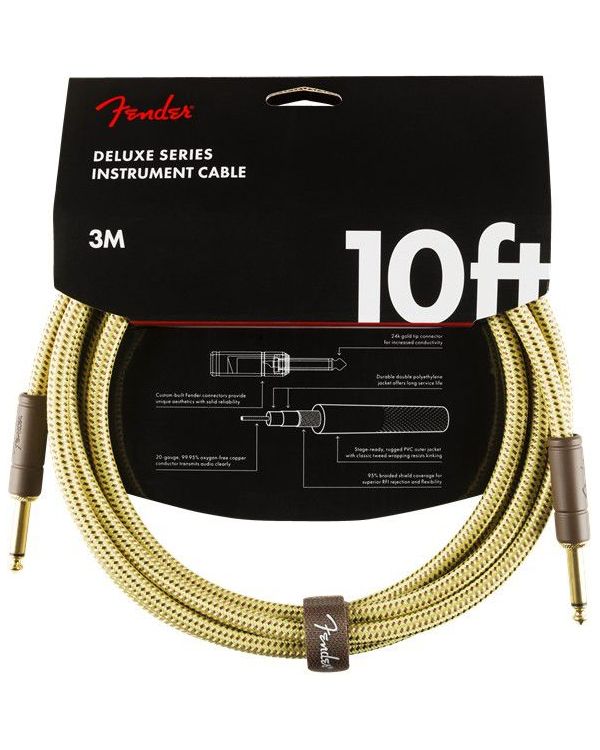 Fender Deluxe Instrument Cable w Straight Jacks, 10ft, Tweed