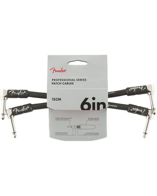 Fender Professional Instrument Cable 2-Pack w Angled Jacks, 6", Black