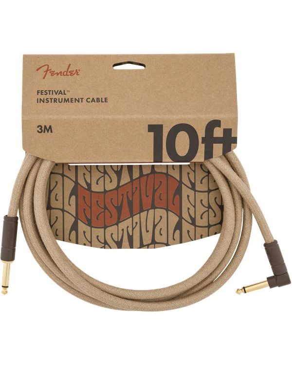 Fender Festival Angled Instrument Cable 10ft, Pure Hemp Natural