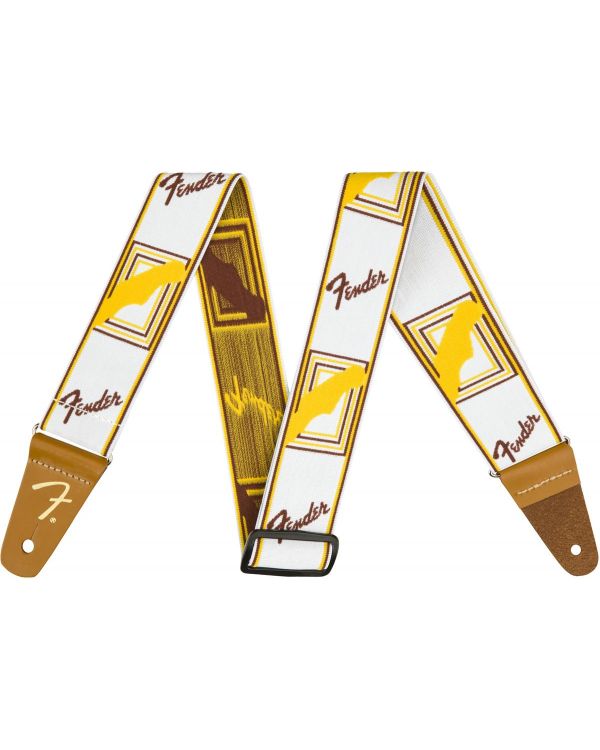 Fender Weighless 2" Monogrammed Strap, White, Brown and Yellow