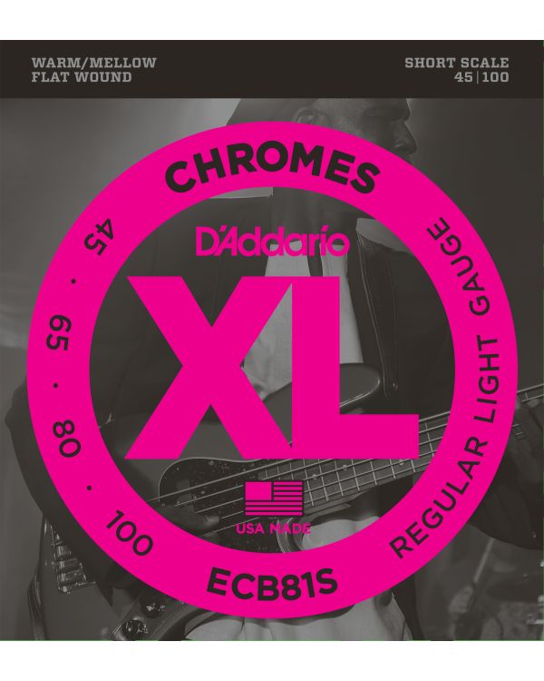 D'Addario ECB81S Chromes Short Scale Bass Guitar Strings, Light, 45-100