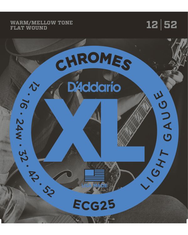 D'Addario ECG25 Chromes Flat Wound Electric Guitar Strings,Light 12-52