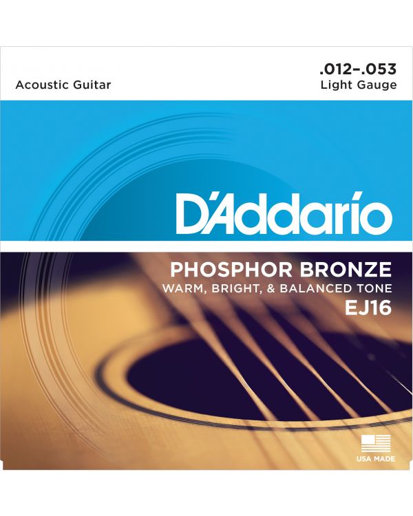 D'Addario EJ16 Phosphor Bronze Acoustic Guitar Strings,Light 12-53