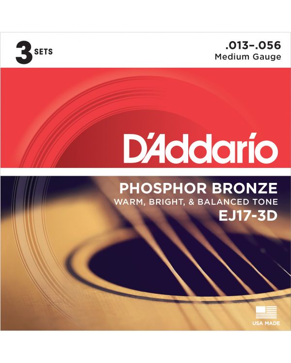 DAddario EJ17-3D Acoustic Guitar Strings, Medium, 13-56, 3 Sets