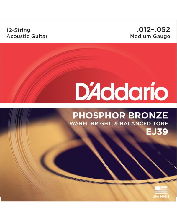 DAddario EJ39 12-String Bronze Acoustic Guitar Strings, Medium, 12-52