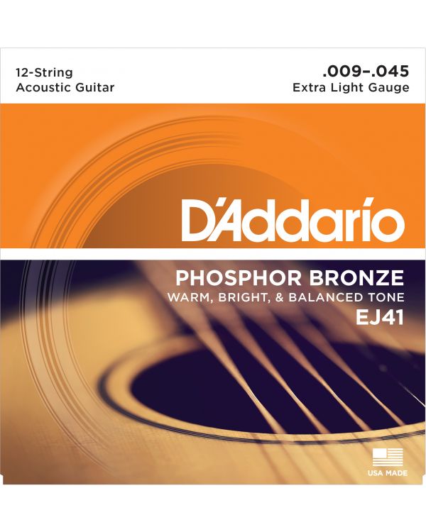 DAddario EJ41 12-String Acoustic Guitar Strings, Extra Light, 9-45