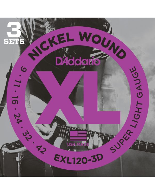 DAddario EXL120-3D Nickel Wound Electric Guitar Strings 9-42 (3 Sets)
