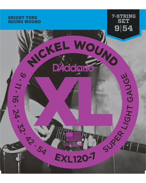 DAddario EXL120-7 Wound 7-String Guitar Strings, Super Light, 9-54
