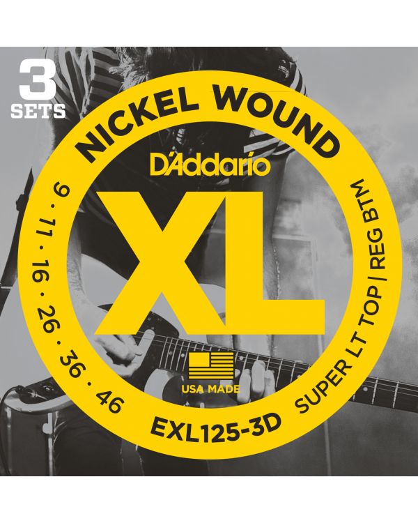DAddario EXL125-3D Strings, Light Top/Regular Bottom, 9-42, 3 Sets