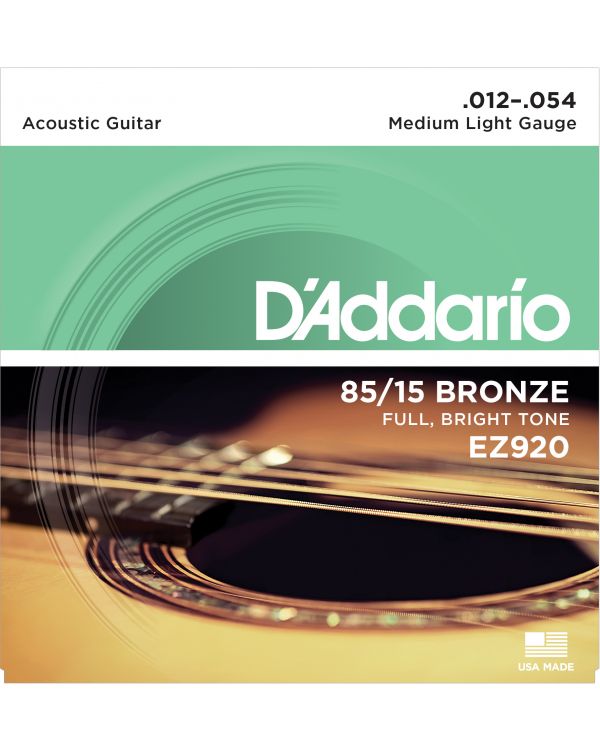 DAddario EZ920 85/15 Acoustic Guitar Strings, Medium Light, 12-54