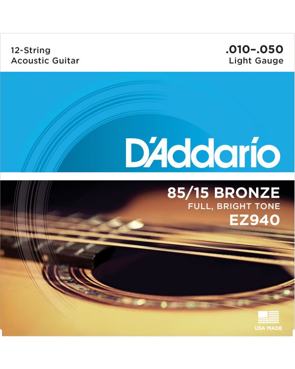 DAddario EZ940 85/15 12-String Acoustic Guitar Strings, Light, 10-47
