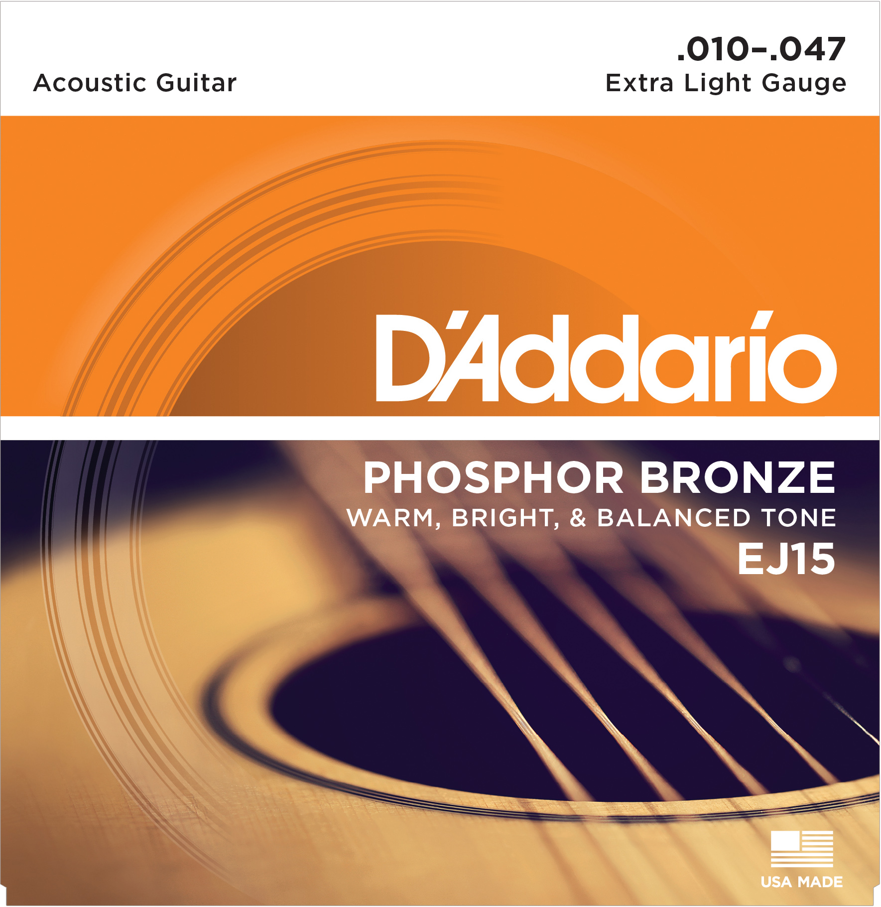 An image of DAddario EJ15 Phosphor Bronze Guitar Strings, Extra Light, 10-47 | PMT Online