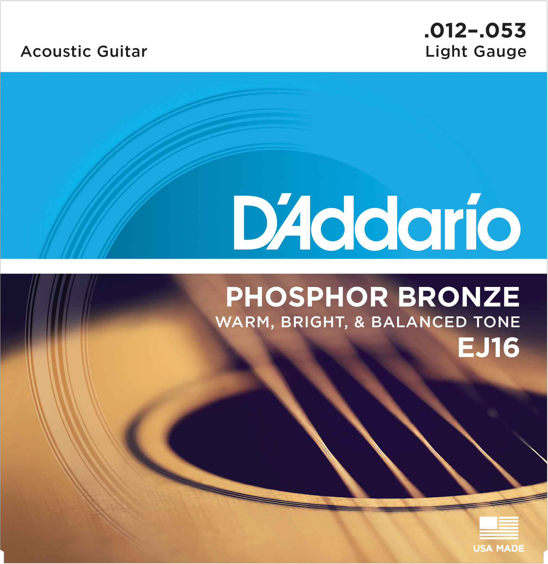 An image of D'Addario EJ16 Phosphor Bronze Acoustic Guitar Strings,Light 12-53 - Gift for a ...