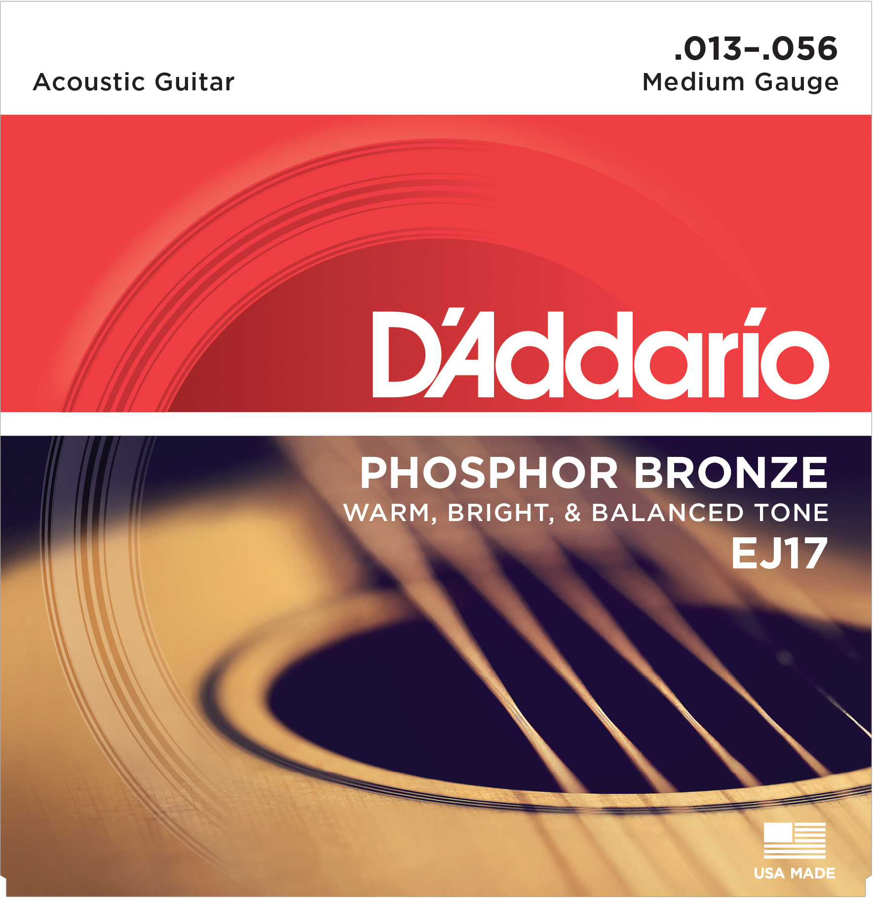 An image of DAddario EJ17 Phosphor Bronze Acoustic Guitar Strings - Medium 13-56 - Gift for ...
