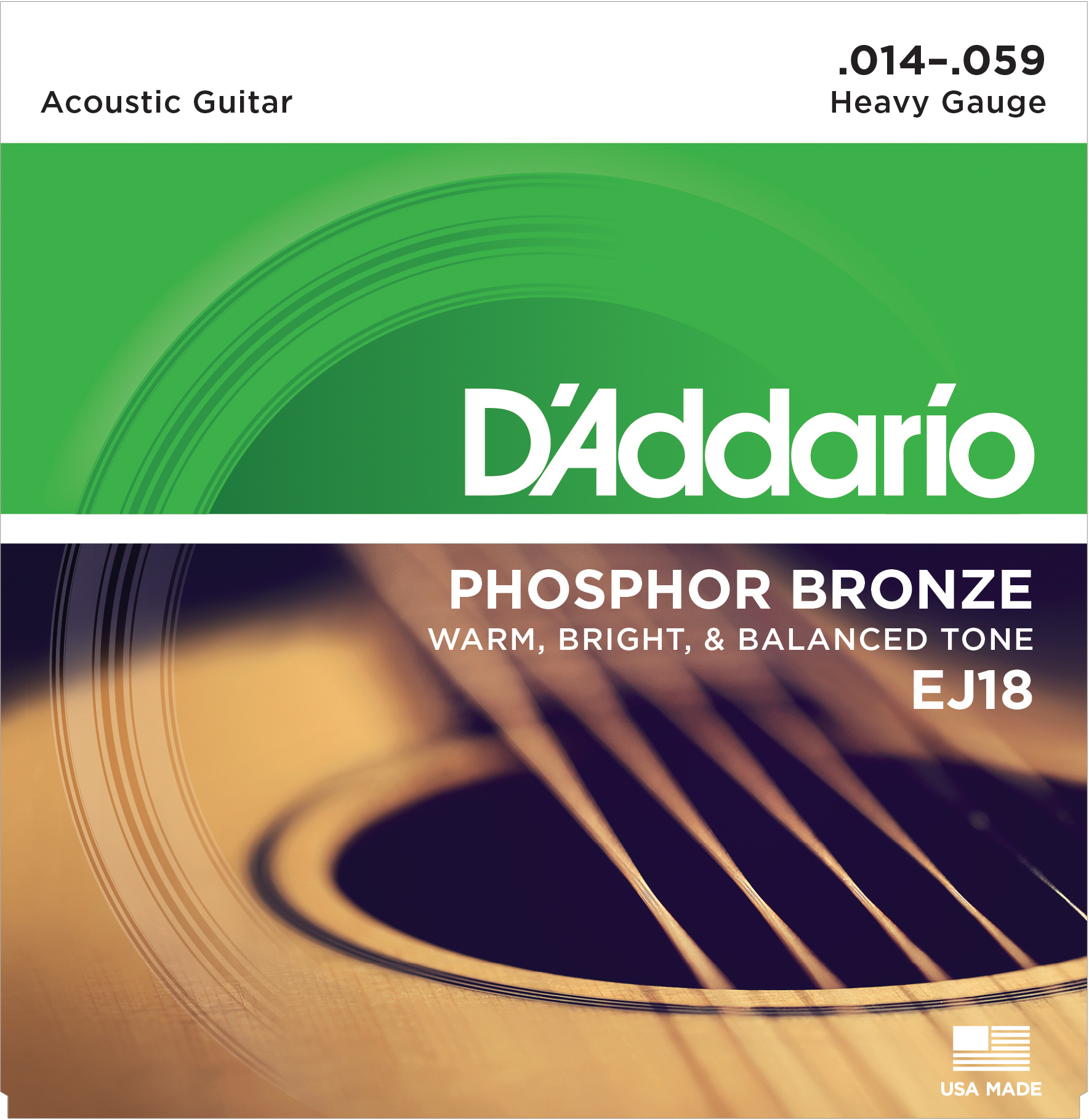An image of DAddario EJ18 Phosphor Bronze Acoustic Guitar Strings, Heavy, 14-59 | PMT Online