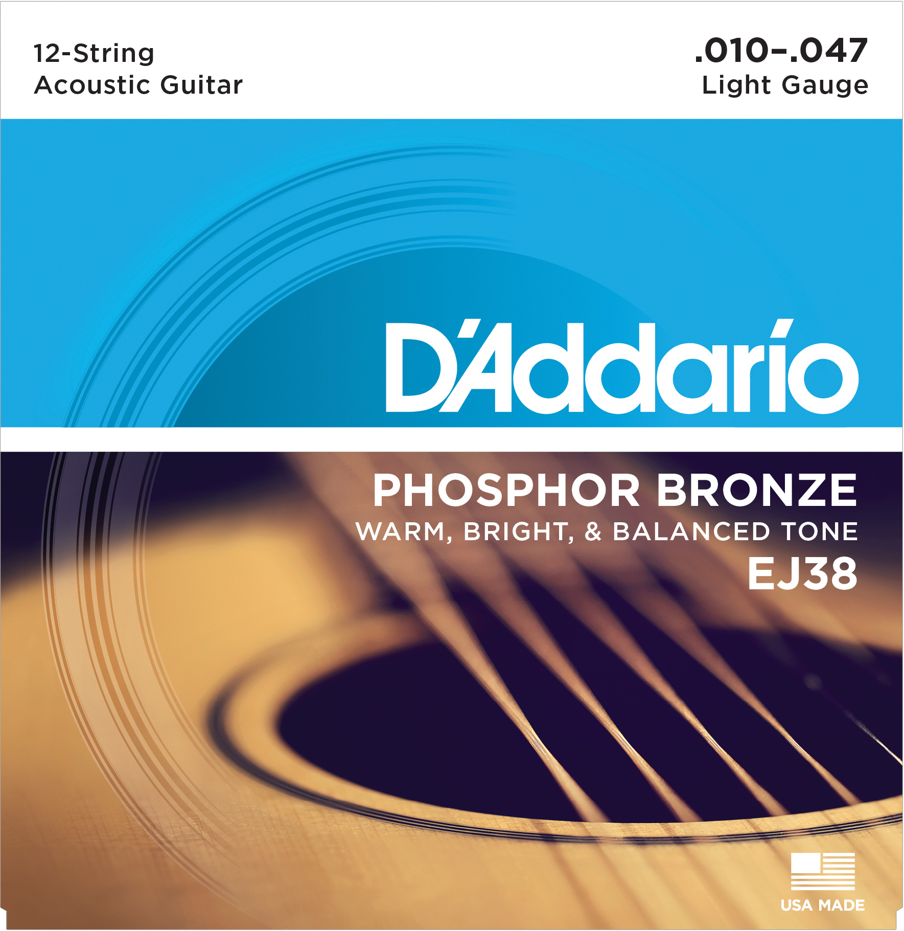 An image of DAddario EJ38 12-String Bronze Acoustic Guitar Strings, Light, 10-47 | PMT Onlin...